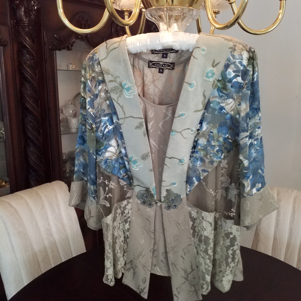 NEW VTG VIOLET KAY JACKET IN OLIVE & BLUE &SHELL S